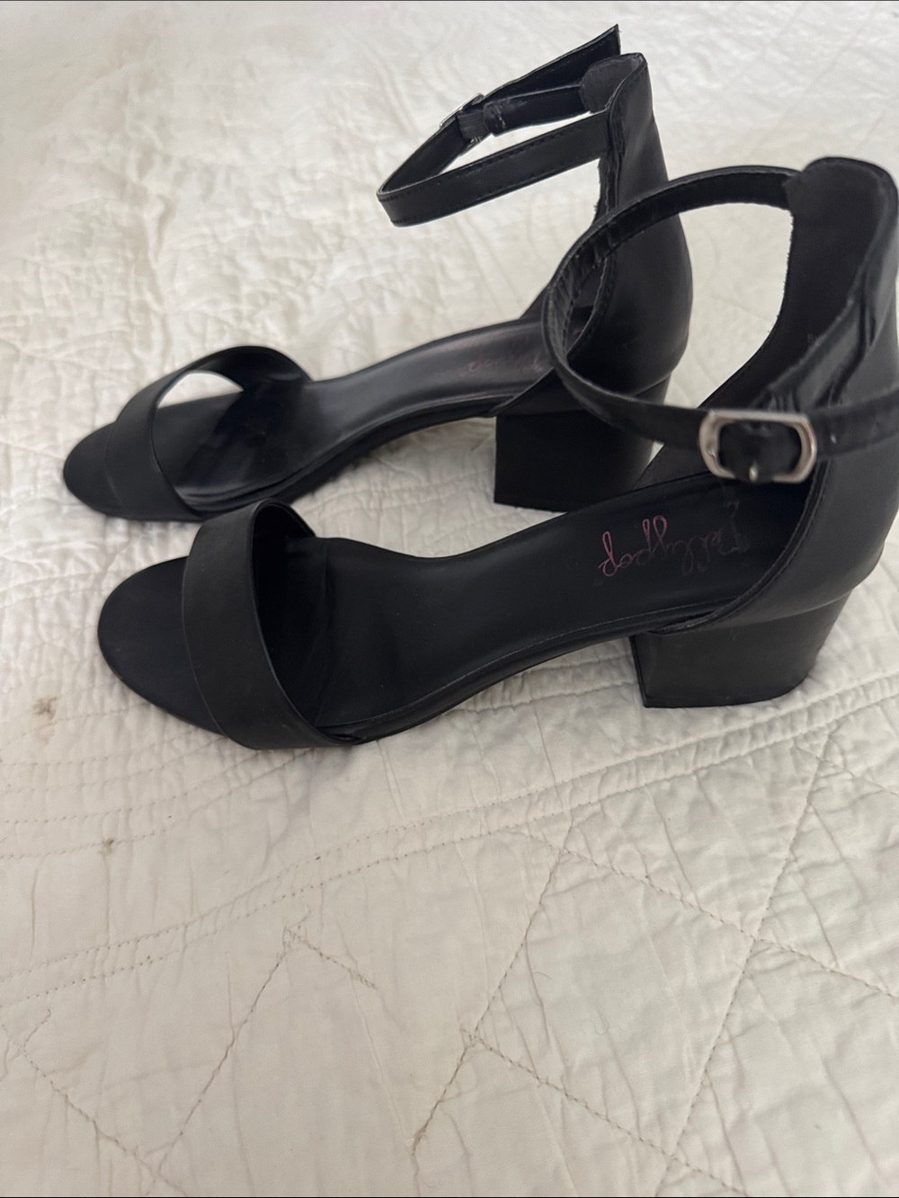Jellypop Black Ankle-Strap Open-Toe Block Heels